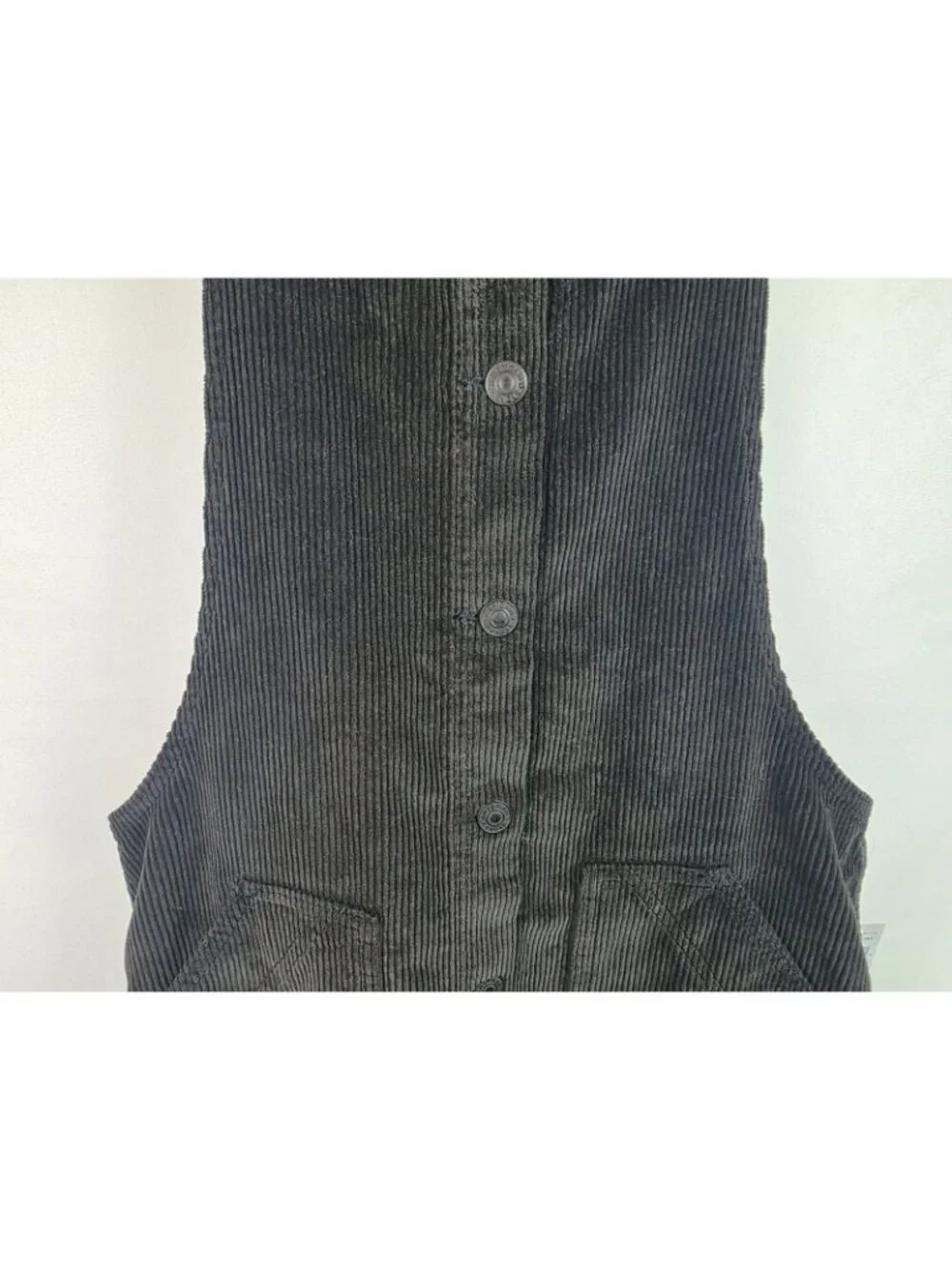 American Eagle Overall Dress Size Large Black Frayed Corduroy Jumper Mini Dress - Picture 4 of 11
